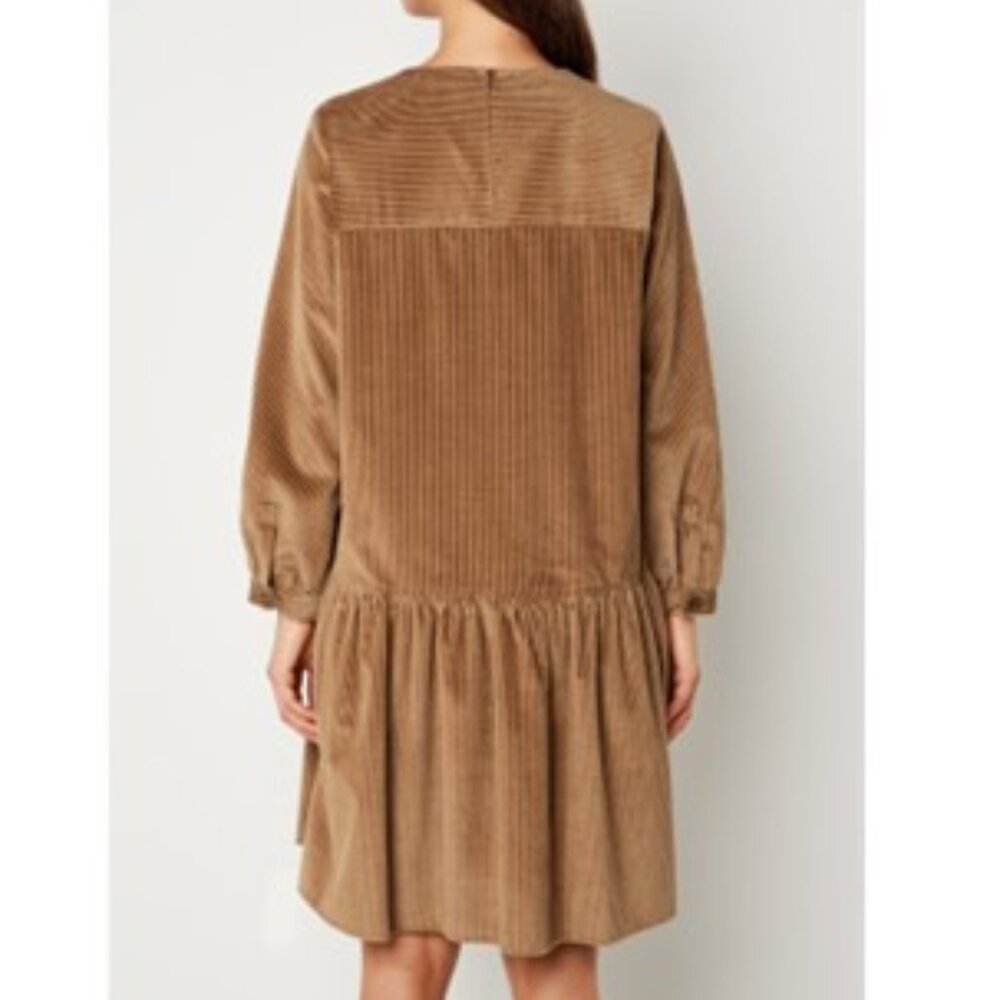 WEEKEND MAX MARA Pancone Tiered Corduroy Mini Dress Size 16 Brown - Picture 3 of 8